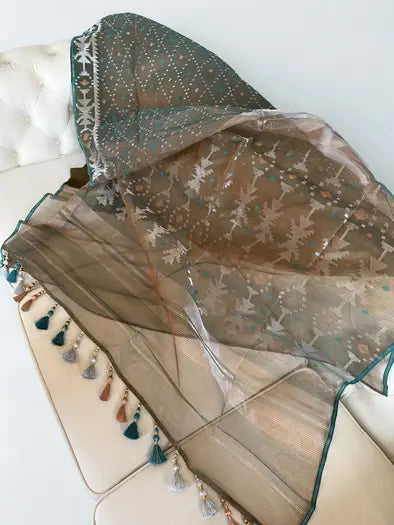 Premium Jamdani Saree (Teal/Forest Green)