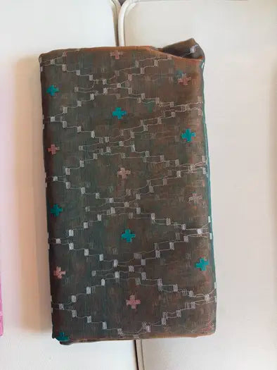 Premium Jamdani Saree (Teal/Forest Green)