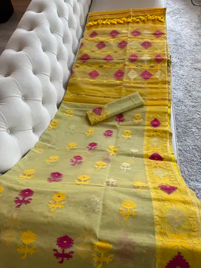 Premium Jamdani Saree (Gold/Mustard)