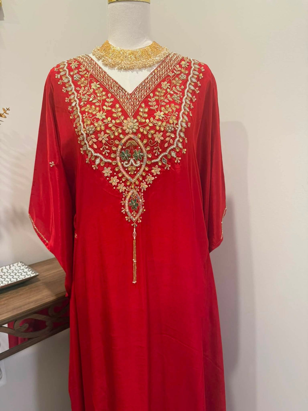 Premium Soft Satin Silk Kaftan (Red)