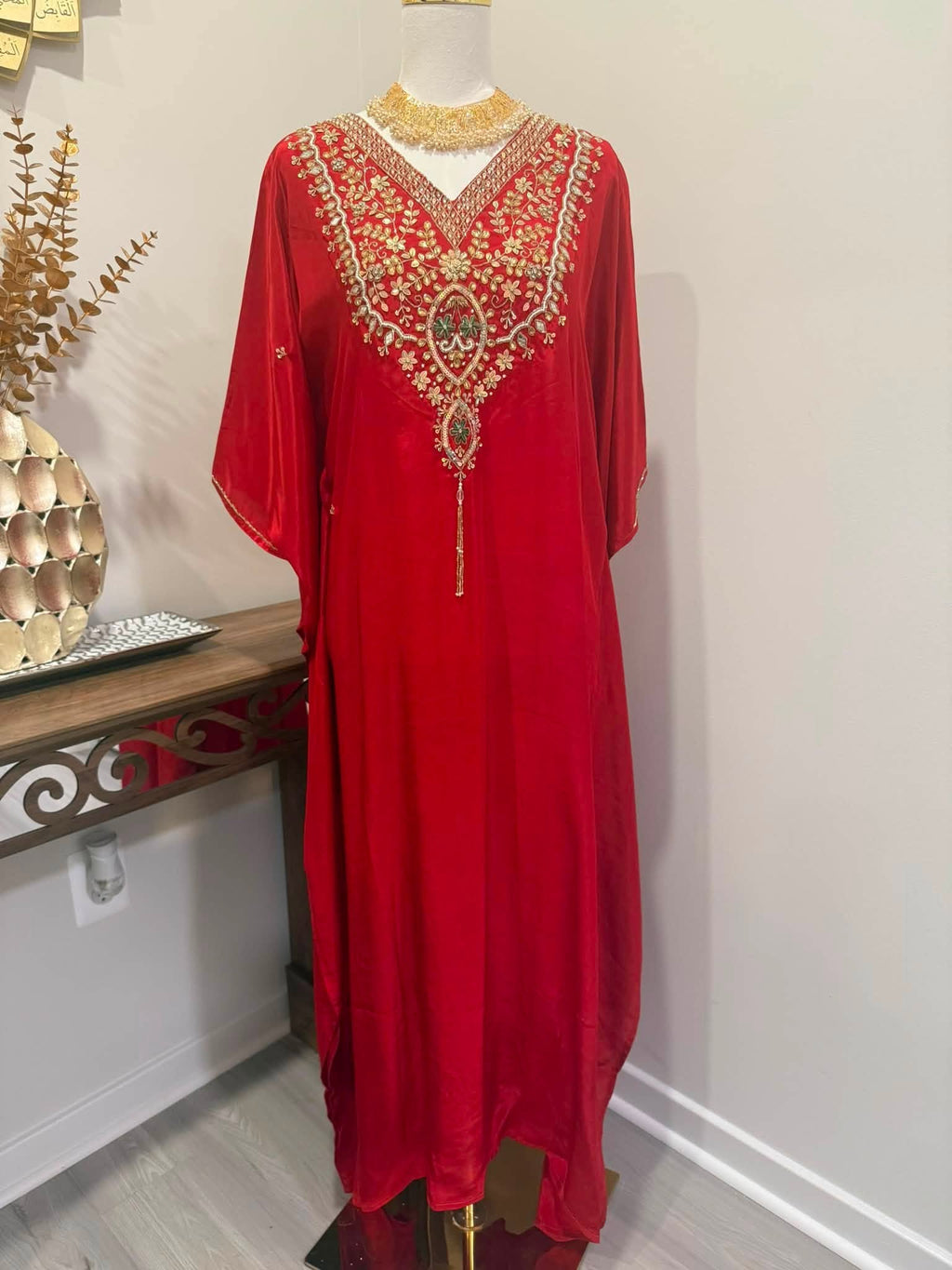 Premium Soft Satin Silk Kaftan (Red)