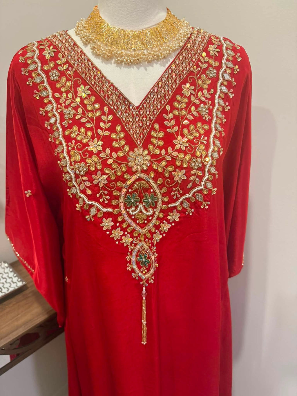 Premium Soft Satin Silk Kaftan (Red)