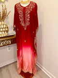 Premium Soft Satin Silk Kaftan (Red/Peach Ombré)