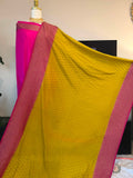 Premium Pure Banarasi Silk Saree (Yellow & Pink)