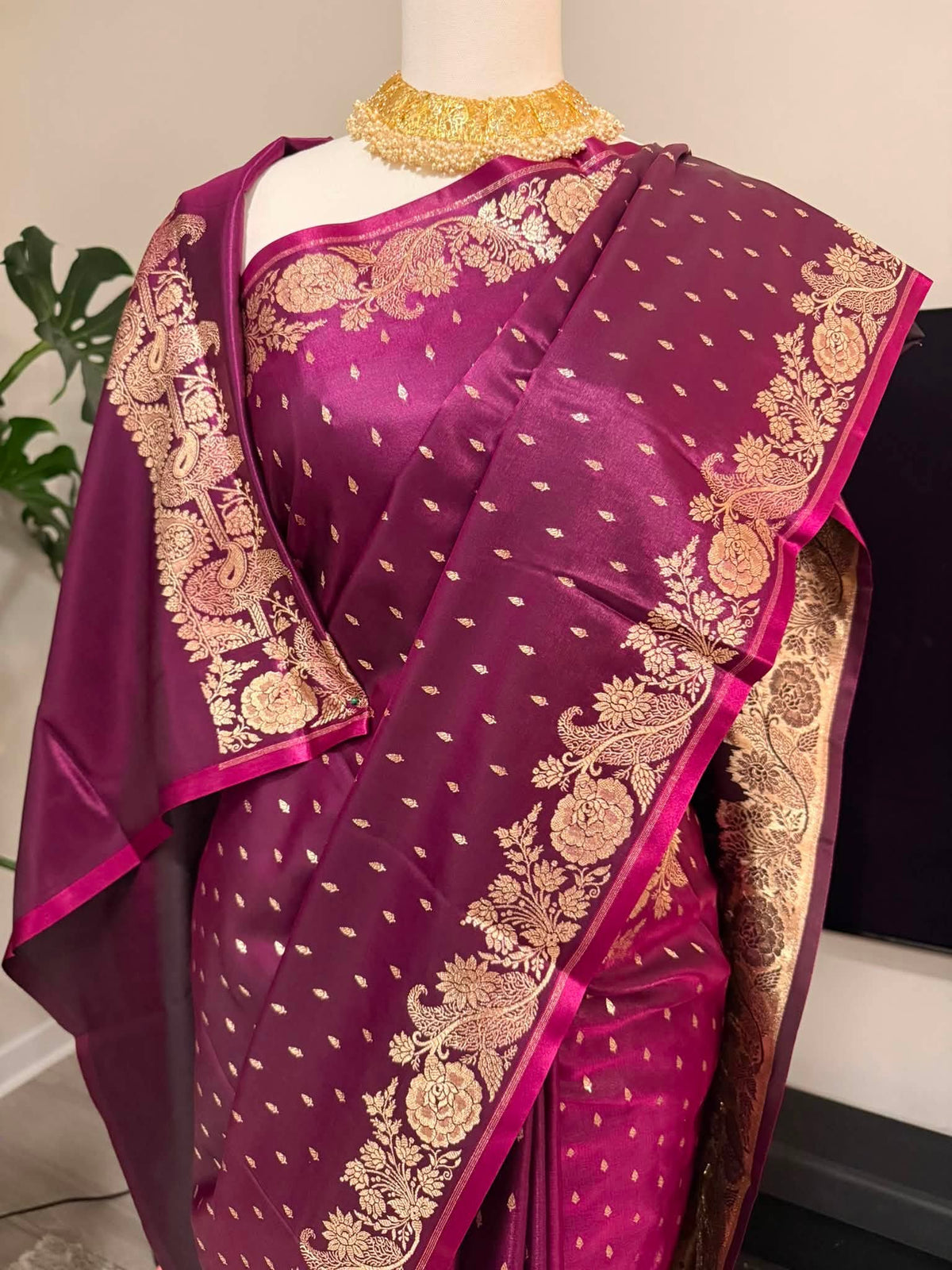 Premium Pure Banarasi Silk Saree (Wine Purple)