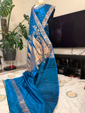 Pure Banarasi Silk Saree — Teal Peacock Blue with Gold Zari Paisley Pallu