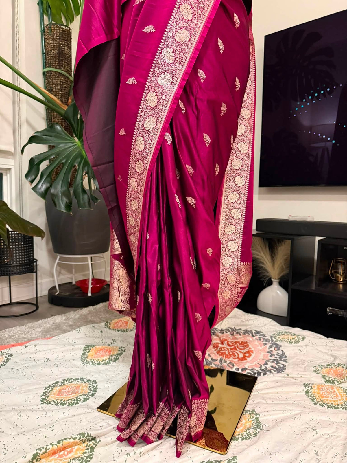 Premium Pure Masru Silk Banarasi Silk Sharee (Magenta)