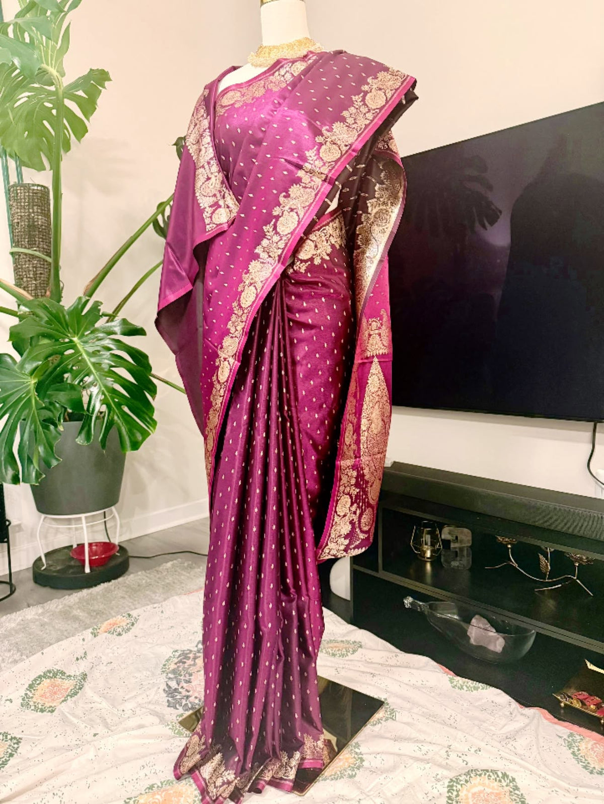 Premium Pure Banarasi Silk Saree (Wine Purple)