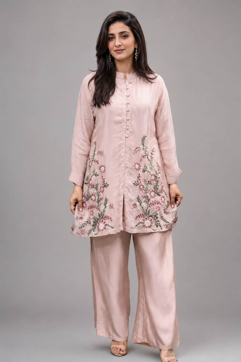 Floral Embroidered Co-ord/2PC Set (Dusty Pink)