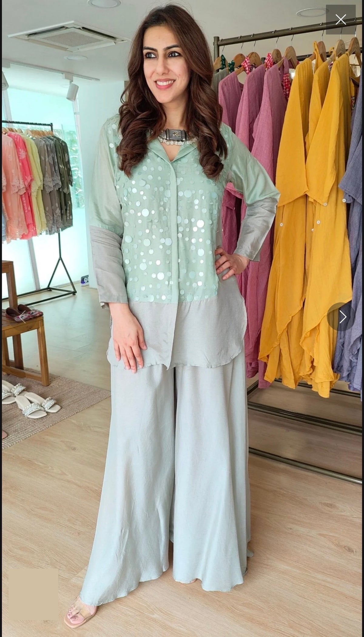 Russian Silk Sequin Embellished Top & Palazzo Set