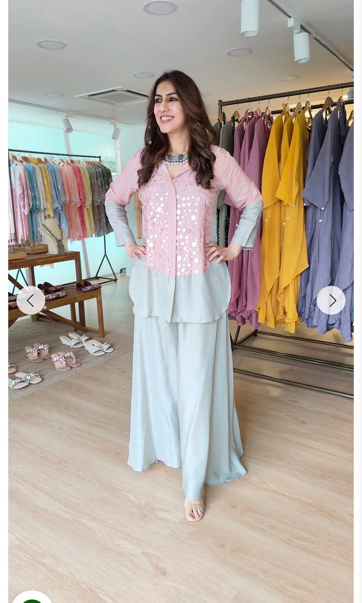 Russian Silk Sequin Embellished Top & Palazzo Set
