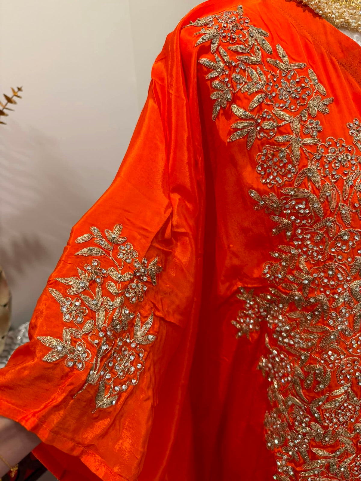 Premium Soft Satin Silk Kaftan (Orange/Magenta)