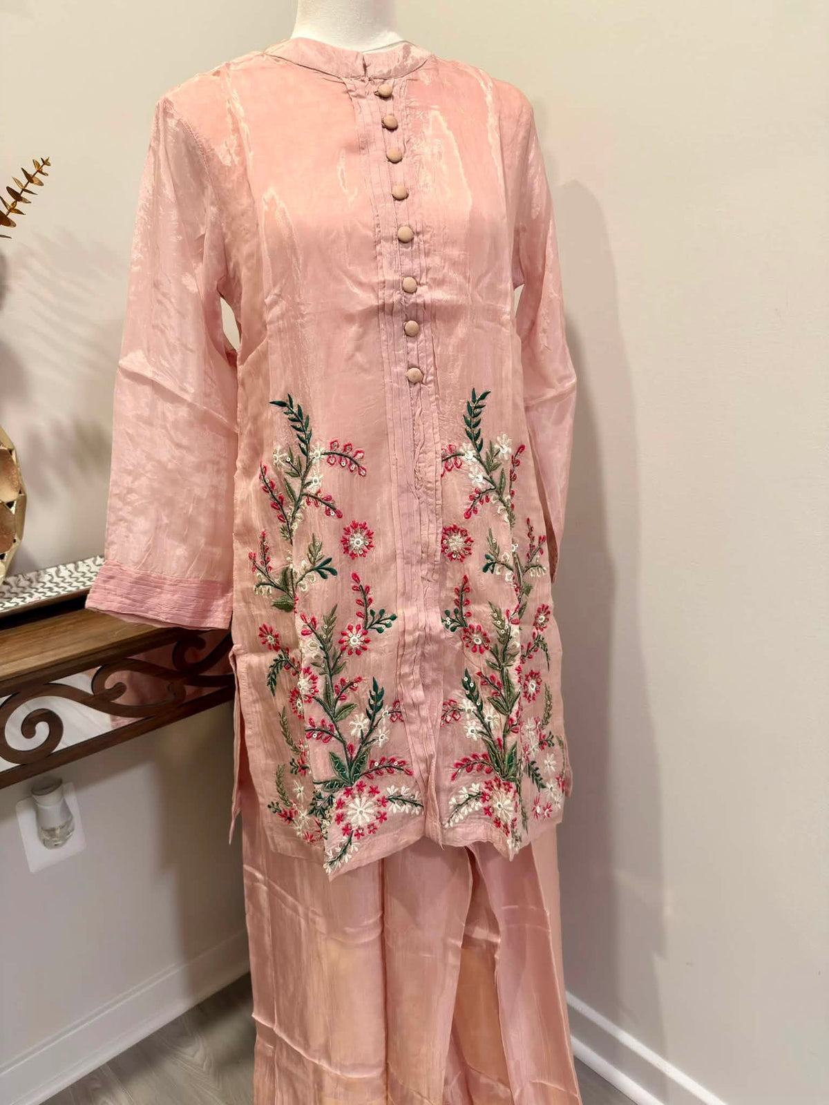 Floral Embroidered Co-ord/2PC Set (Dusty Pink)
