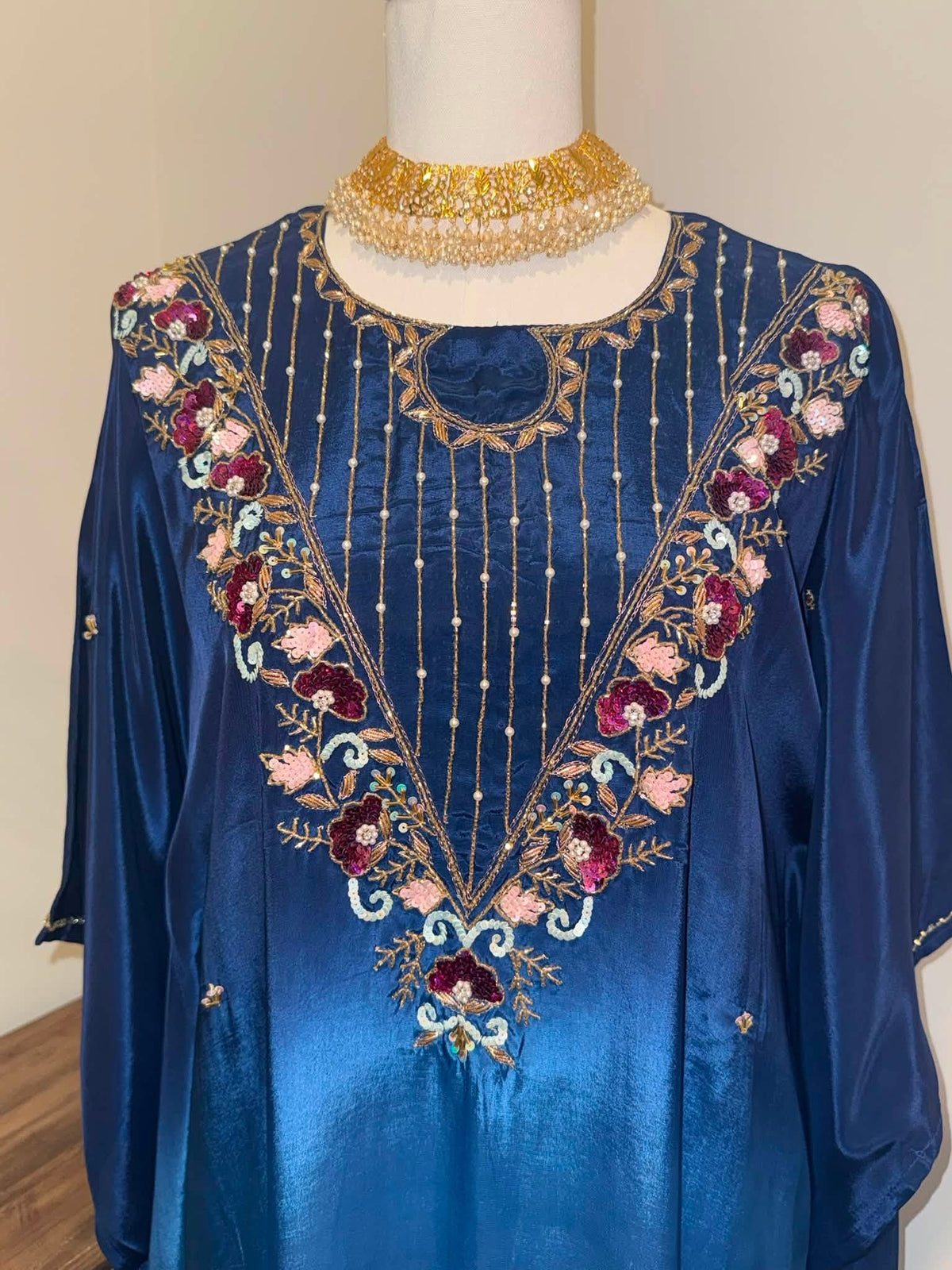 Premium Soft Satin Silk Kaftan (Royal Blue)
