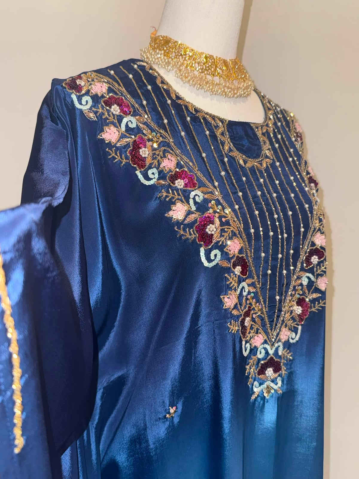 Premium Soft Satin Silk Kaftan (Royal Blue)