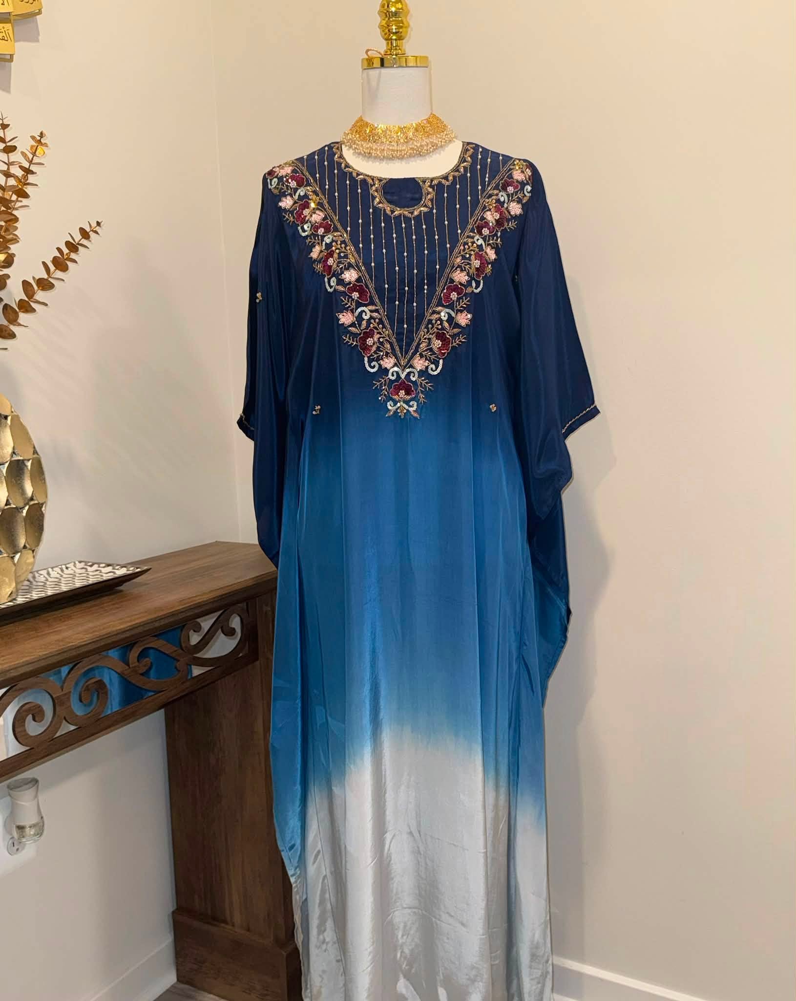 Premium Soft Satin Silk Kaftan (Royal Blue)