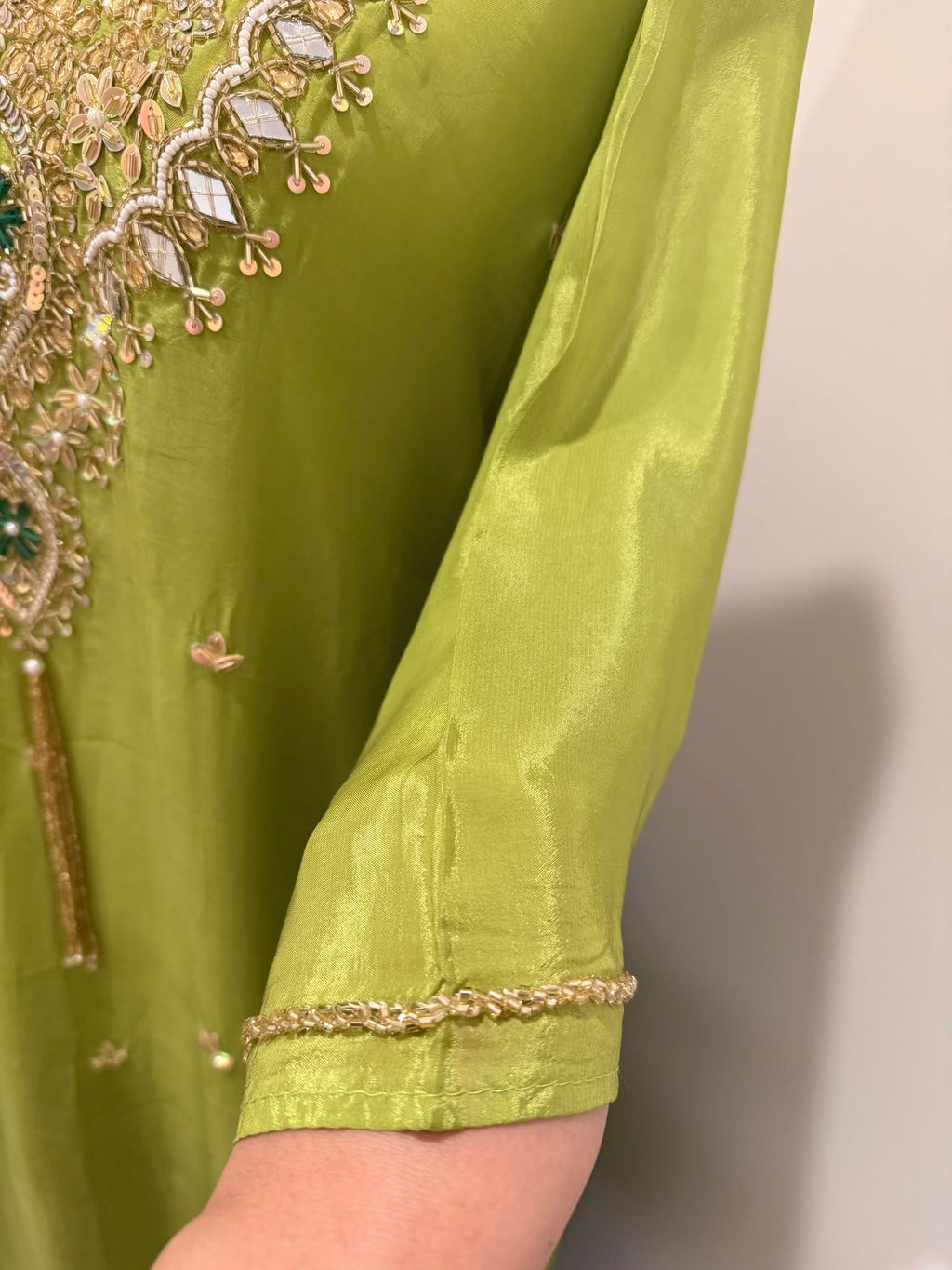 Premium Soft Satin Silk Kaftan (Parrot Green)