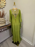 Premium Soft Satin Silk Kaftan (Parrot Green)