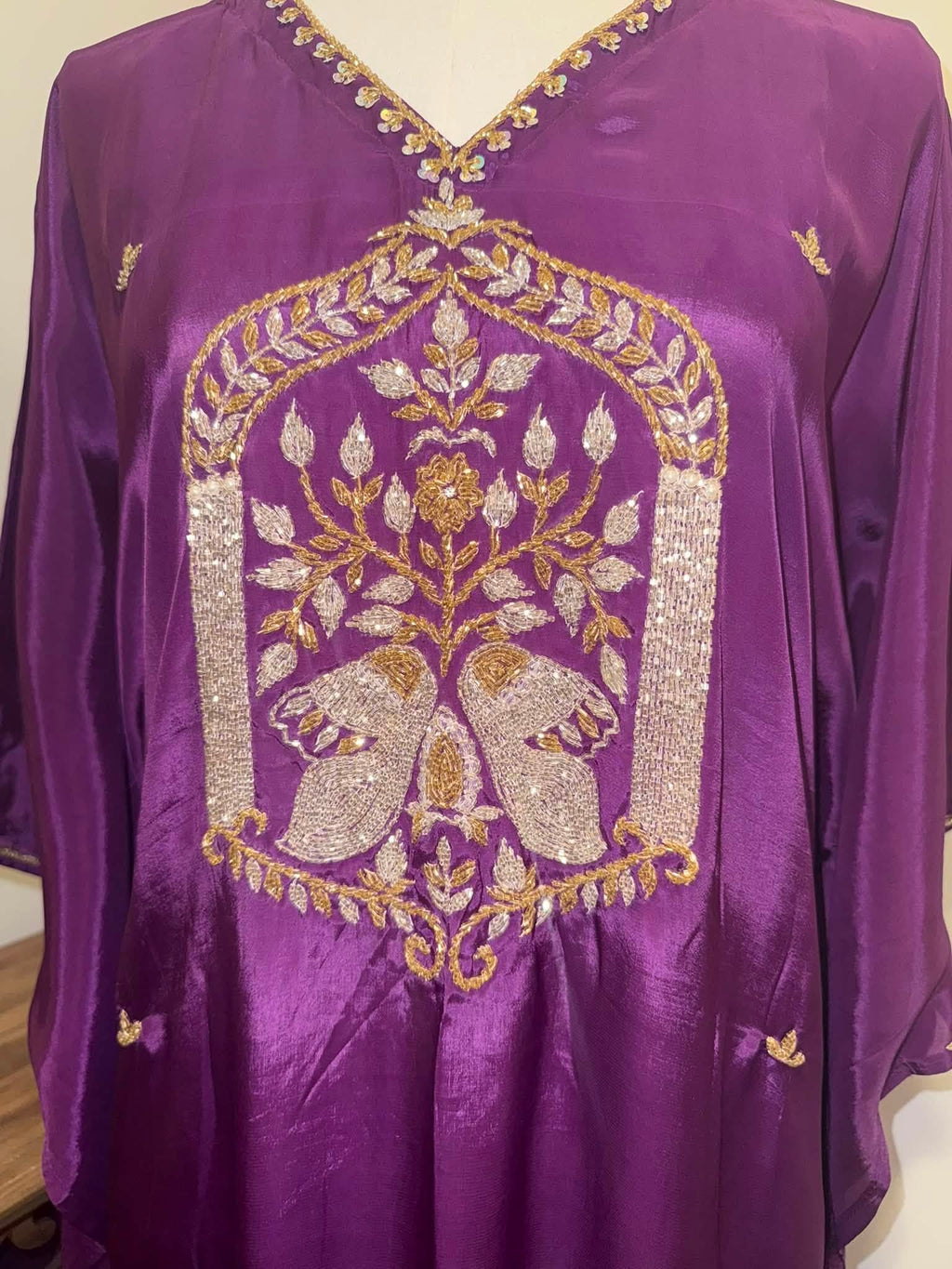 Premium Satin Silk Kaftan (Purple/Teal Ombré)