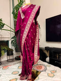 Premium Pure Masru Silk Banarasi Silk Sharee (Magenta)